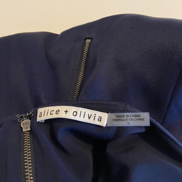 Alice + Olivia LIKE NEW Regina Satin Tieneck Halter Dress in Navy Blue - Picture 10 of 12